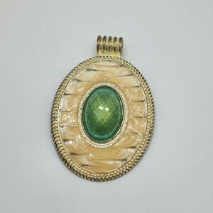 Vintage Gold Jade Oval Pendant
